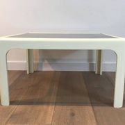 Pair of large white lacquered fiberglass side tables. Poschinger