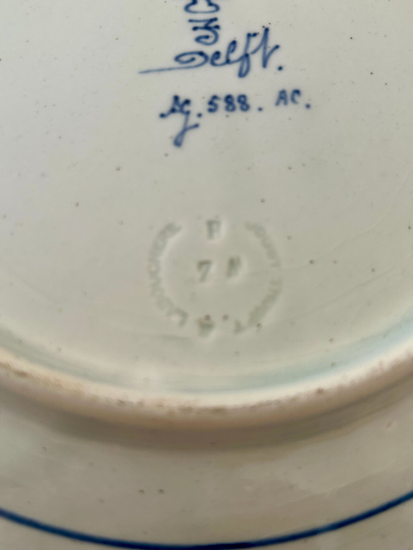Old wall plate in blue Delft pottery