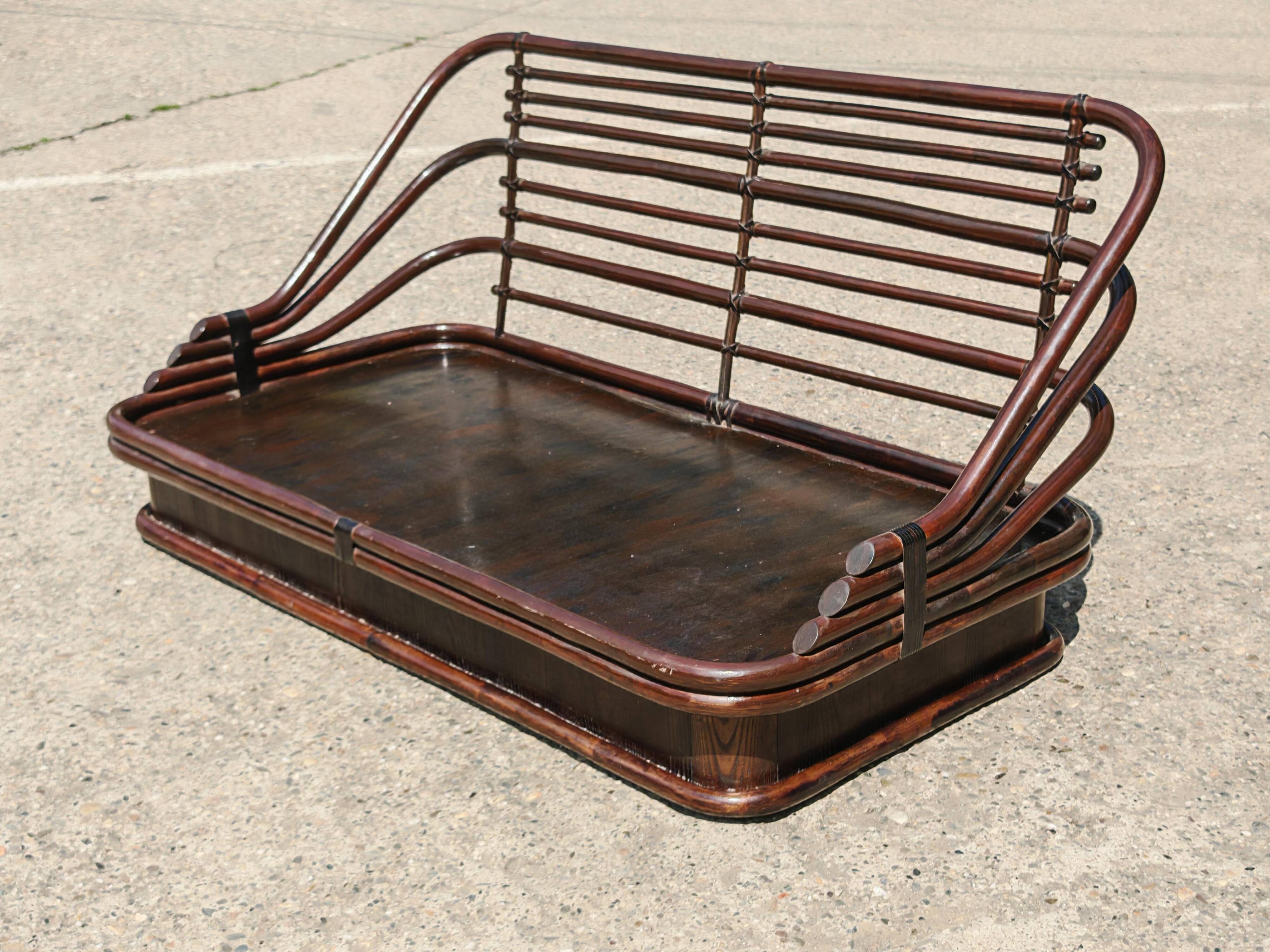 Canapé Mid Century Modern en bambou et cuir par Vivai del Sud