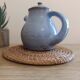 Ceramic teapot in blue/grey glaze, signed by Jeanne and Norbert Pierlot.