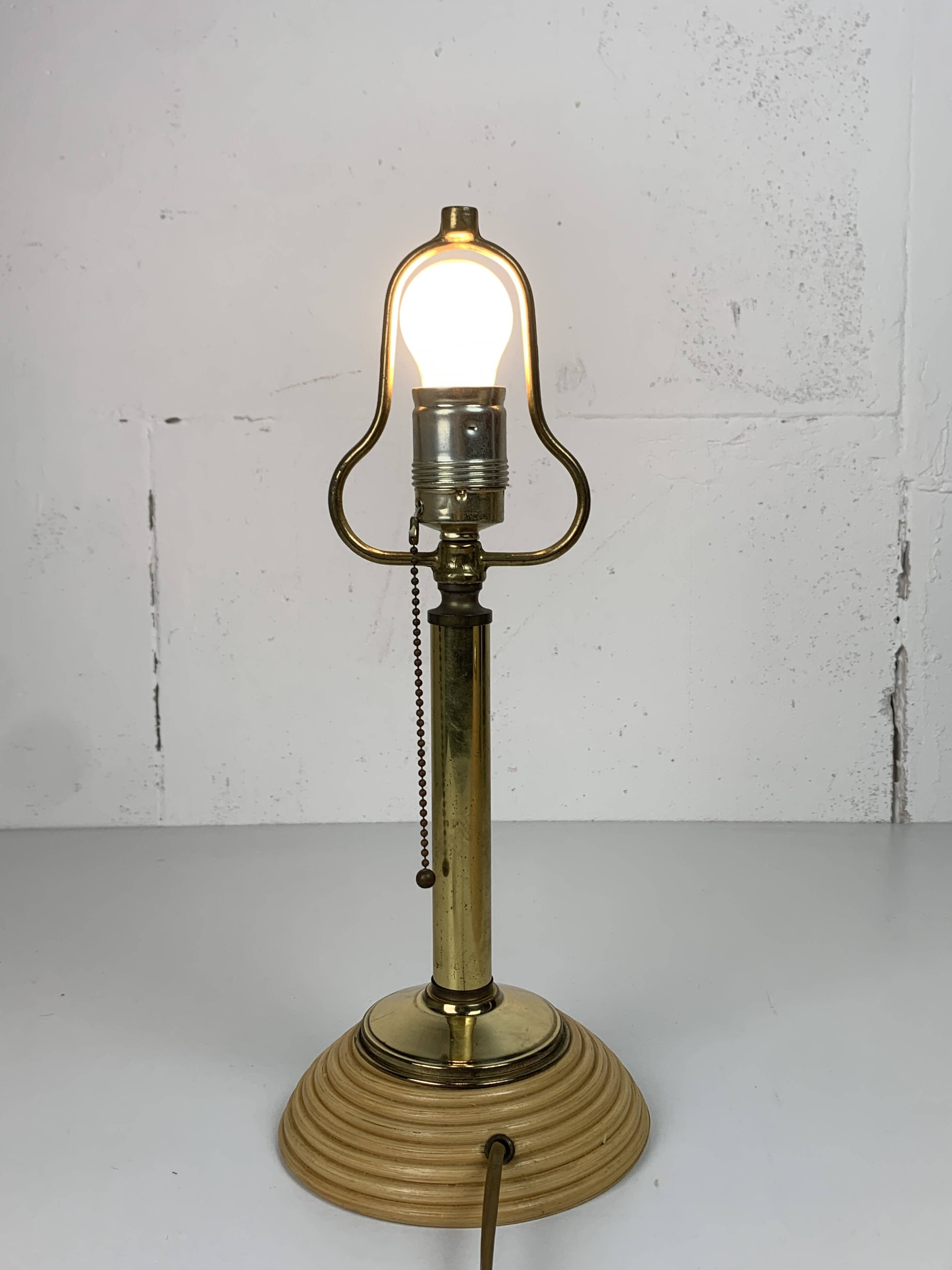 Pencil reed rattan bamboo and brass table lamp, Italy, 1970s