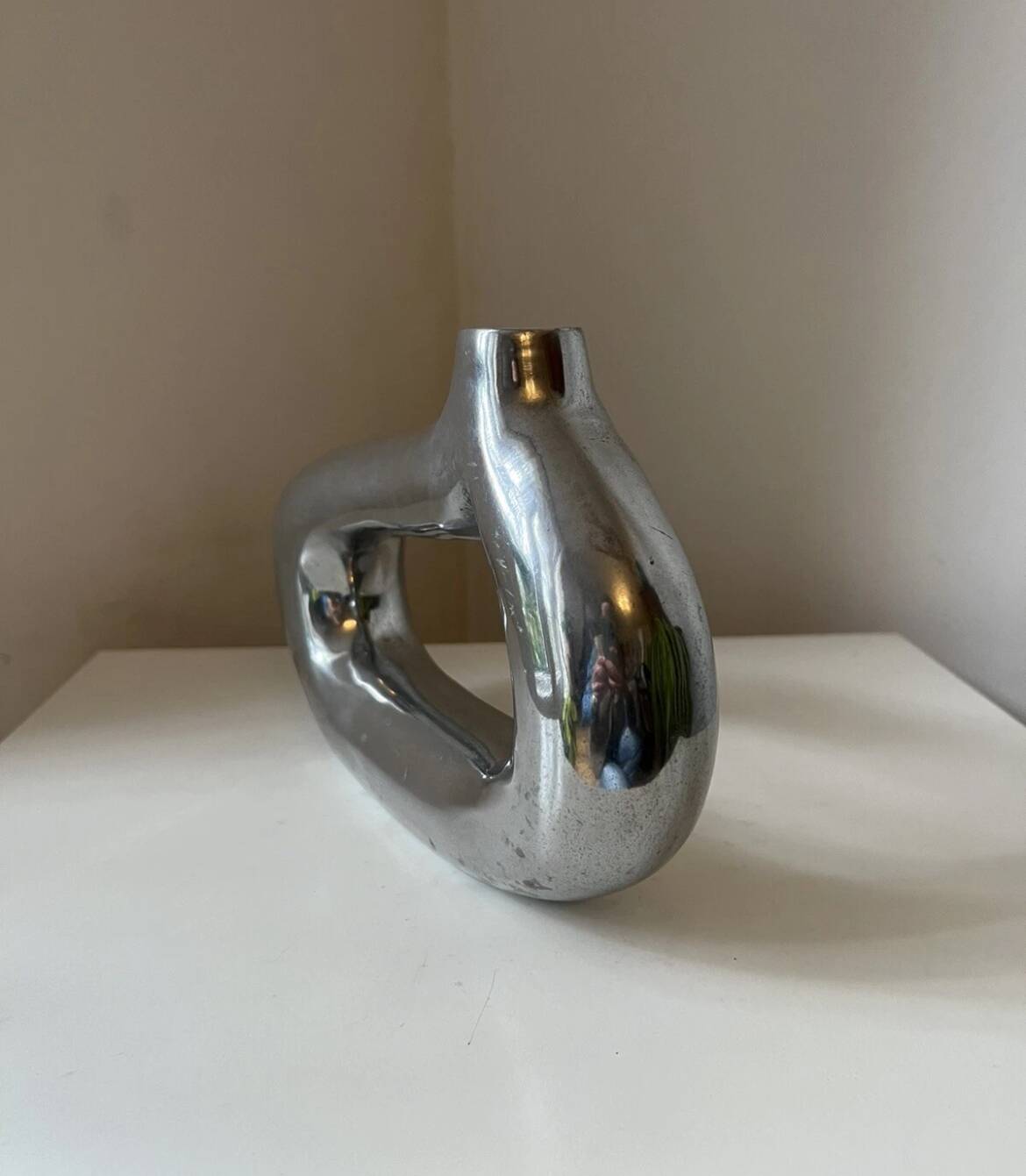 Vintage 1970s asymmetrical cast aluminum modernist soliflore vase
