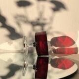 Translucent red champagne or dessert glasses, model Cavalier Luminarc 70s'.