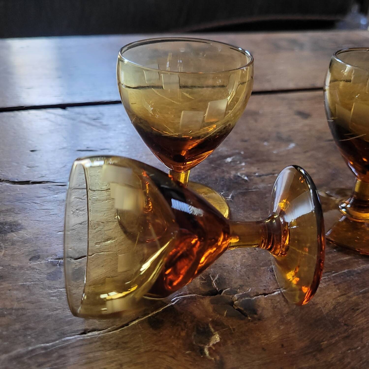 5 amber stemmed glasses – 1960s