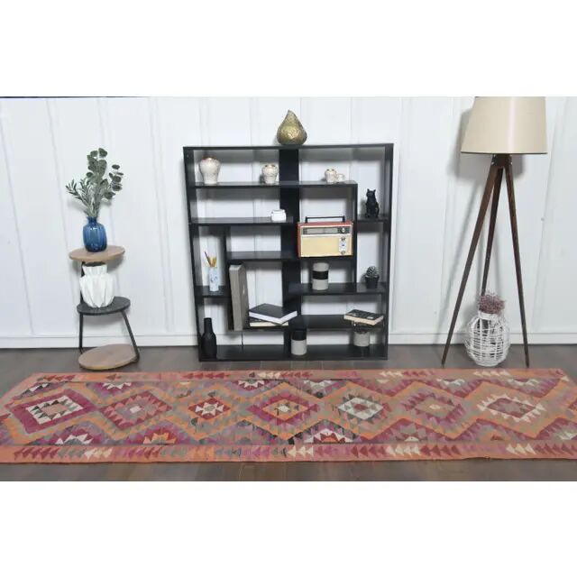 1970s Turkish Oushak Handmade Wool Cotton Pink Runner Rug 94x322