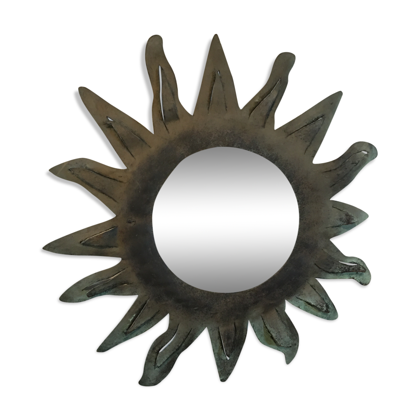 Sun patinated metal mirror 35cm