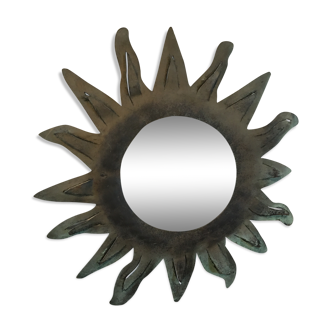 Sun patinated metal mirror 35cm