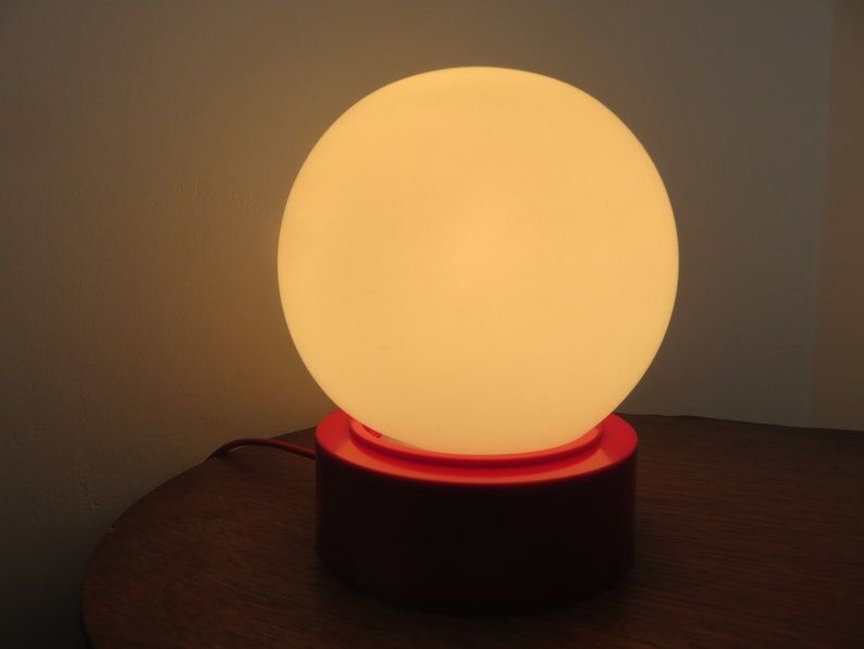 Plastic lamp red opaline ball white 80s 90 era Memphis
