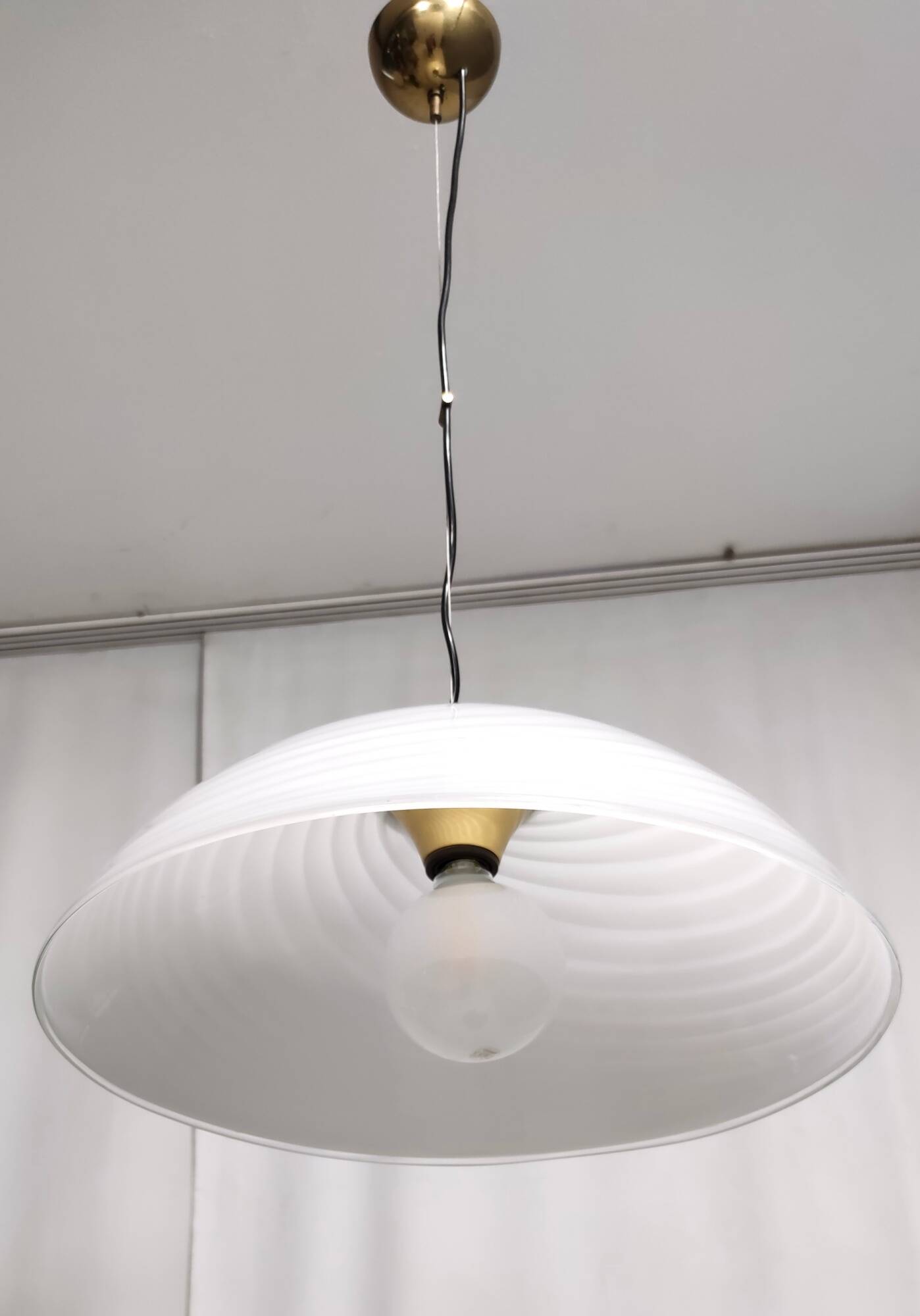 Adjustable White Murano Glass and Brushed Brass Pendant by VeArt