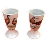 2 mazagrans decor woodcock / partridge limoges porcelain made in france