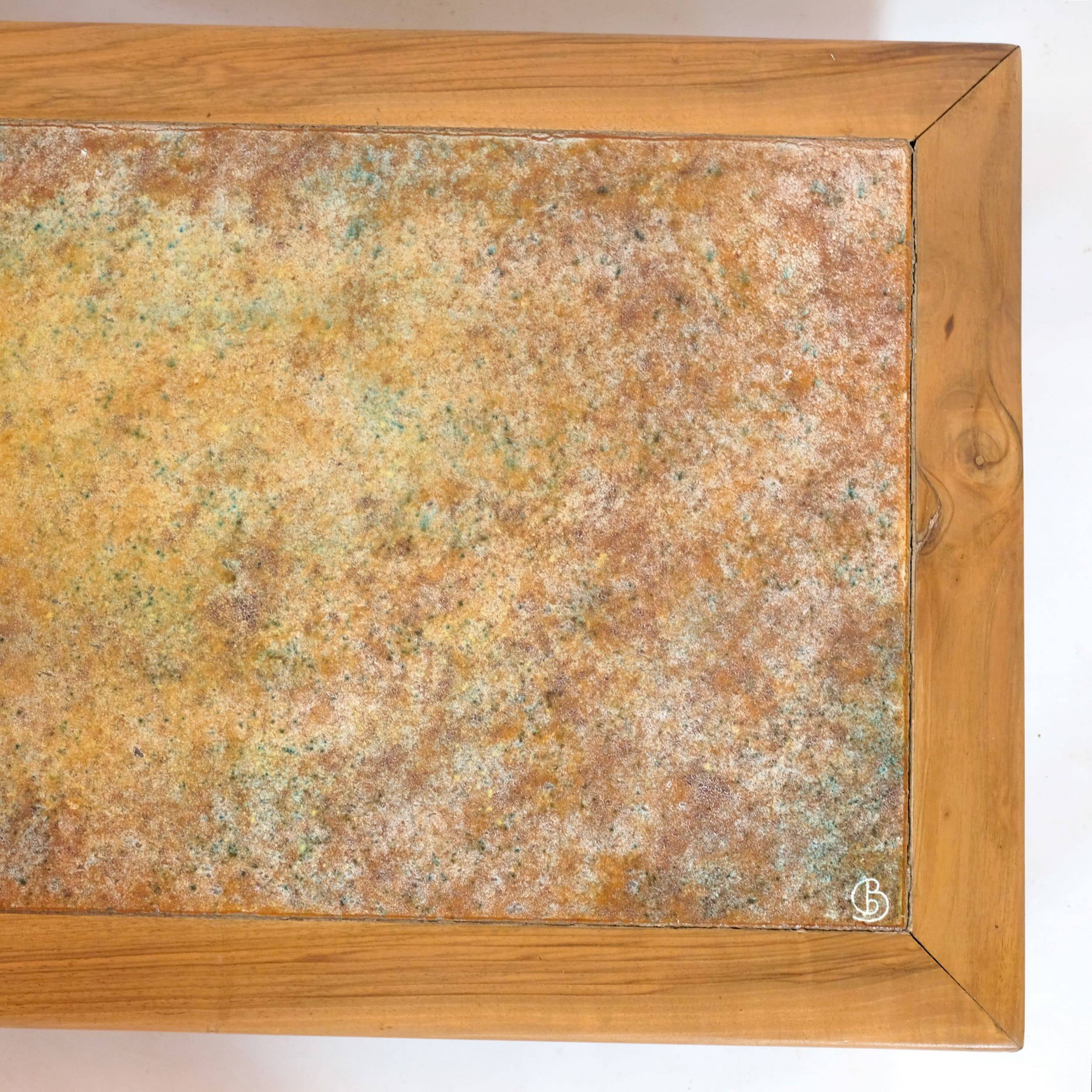 Bernard Buffat, coffee table with ceramic top, 1970s.