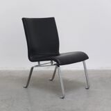 Unique black leather & steel modernist lounge chair, 1960s