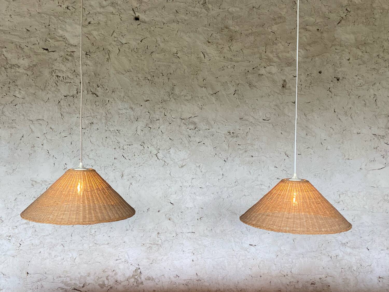 Pair of rattan pendant lights