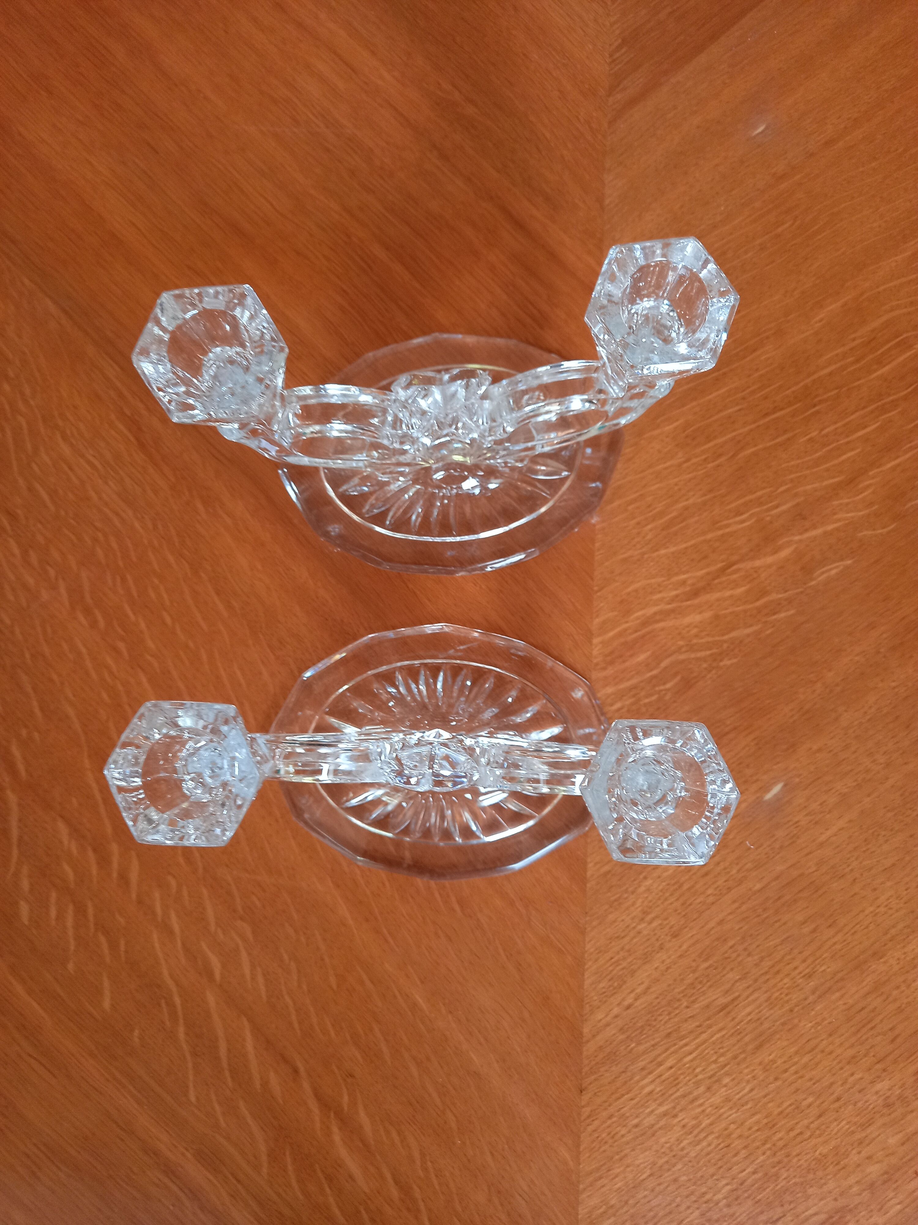 Pair of double glass candle holders