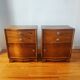 Pair of Art Deco curved bedside tables in light wood.