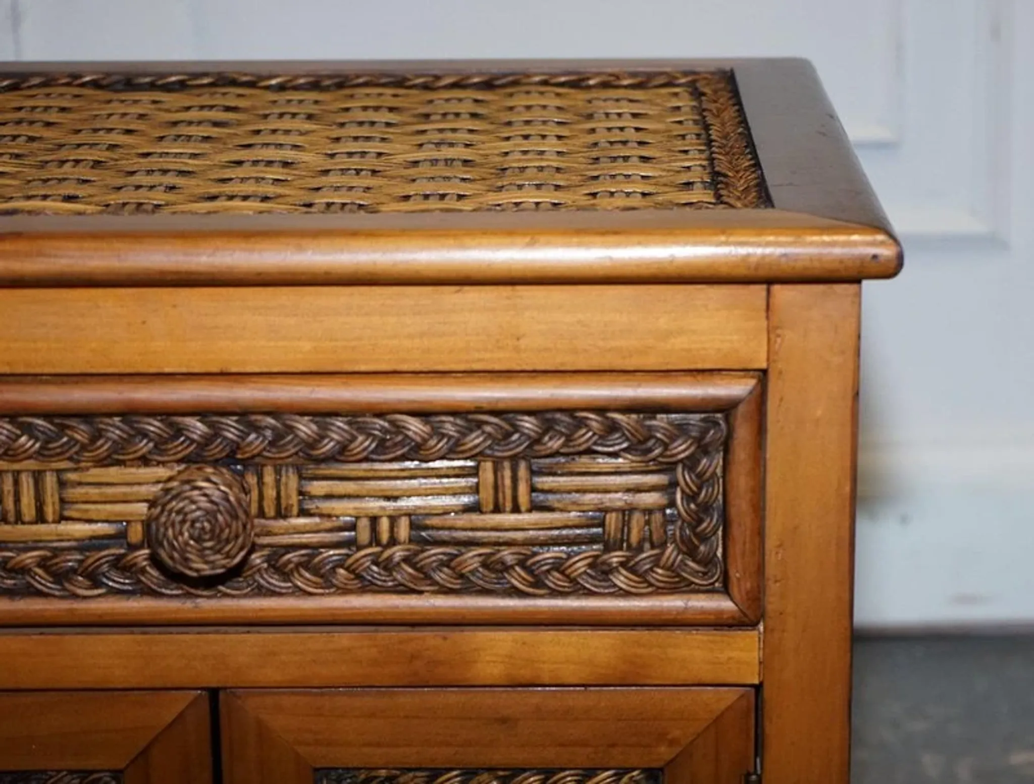 Tables de Chevet Vintage en Rotin avec Tiroir, Set de 2