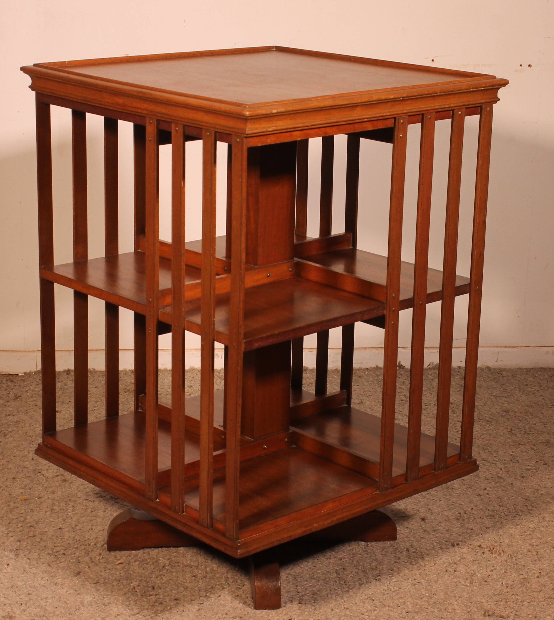 Rotating library in blonde mahogany