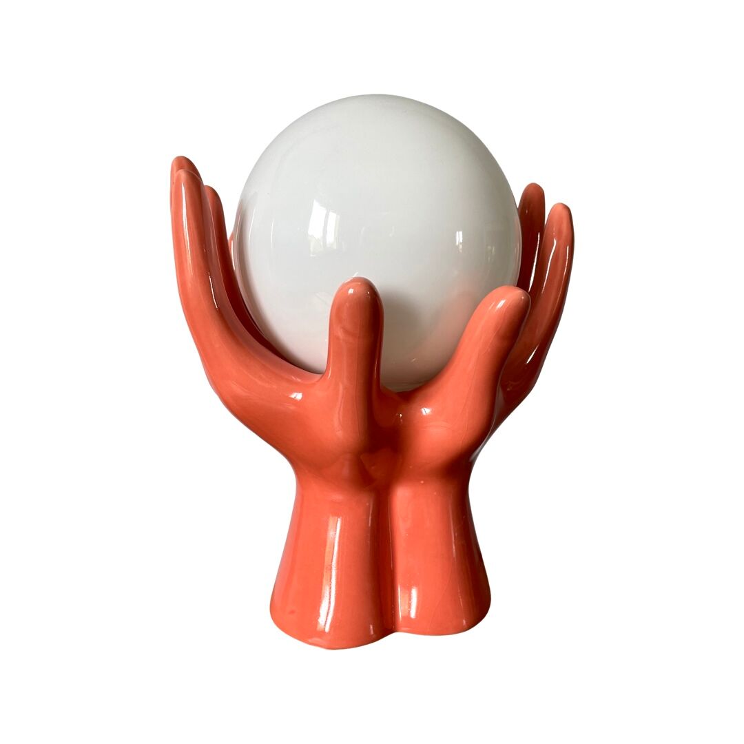 Hand lamp in ceramic color coral electrified to new