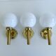 3 Vintage Scandinavian Glass and Brass Wall Lights