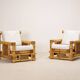 Pair of Bamboo Armchairs, Pierre Frey Cushions, French Work, circa