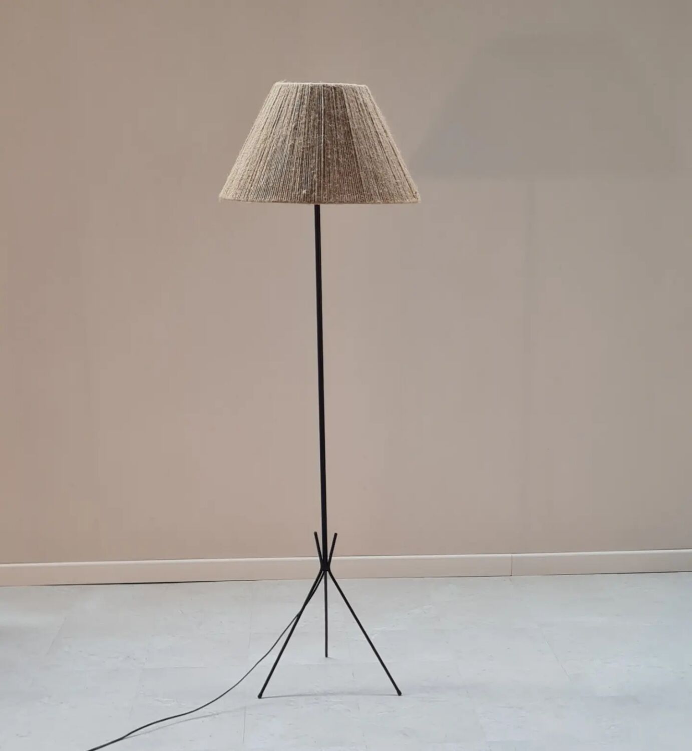 Wrought iron tripod floor lamp 1960