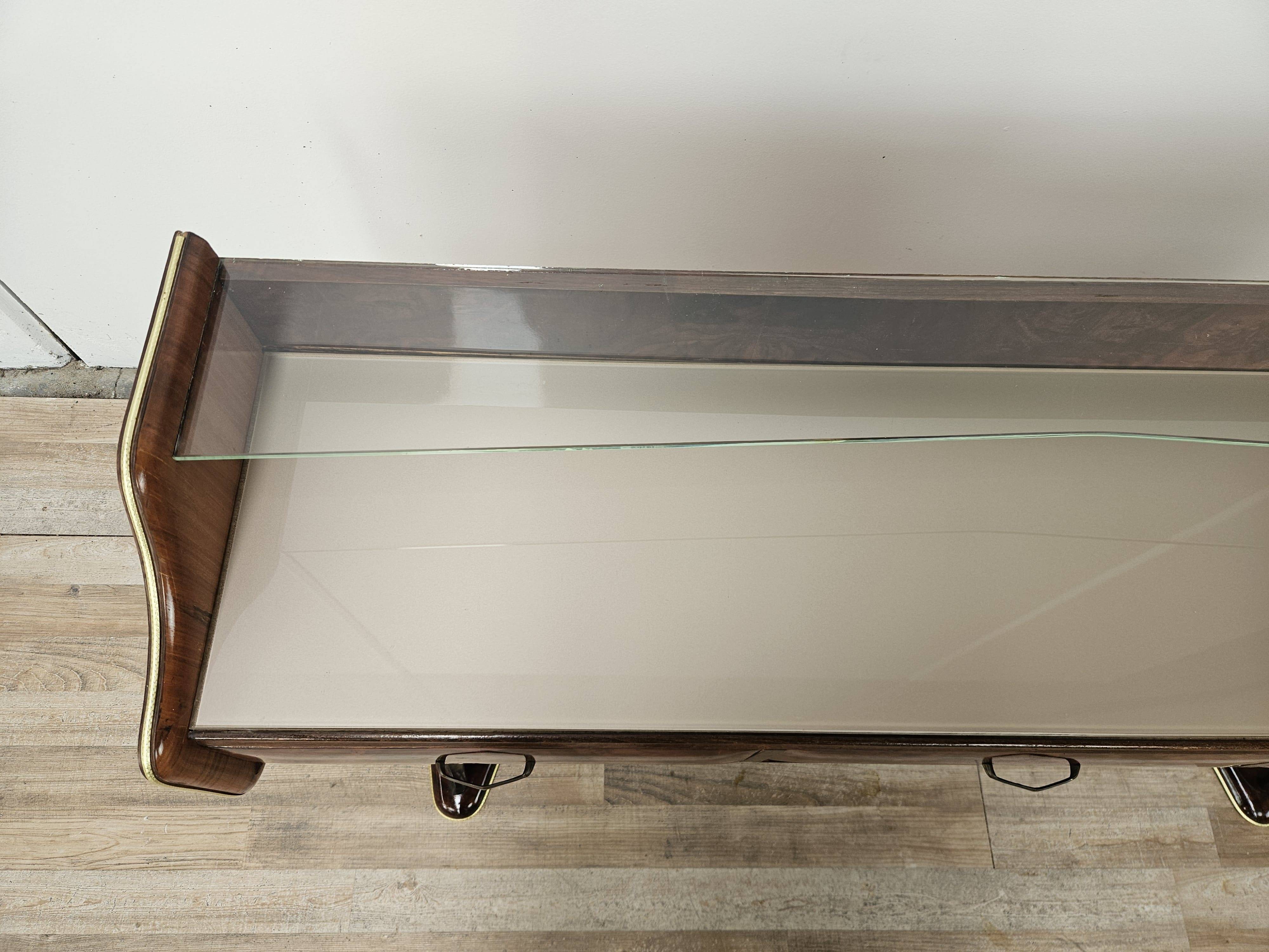 Burl wood dressing table with double glass shelf