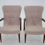 1960s pair of restored danish armchairs in boucle