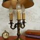 French empire style brass bouillotte table lamp green crackle effect shade