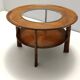 Table basse ronde en noyer massif et cristal, attribution à Paolo Buffa, Italie