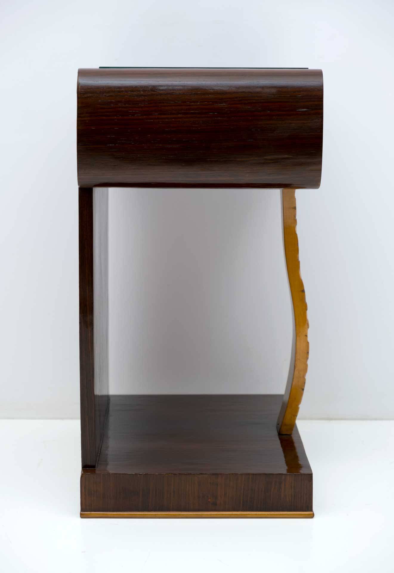 Pair of Art Deco Italian Walnut Briar and Maple Bedside Tables, 1920s