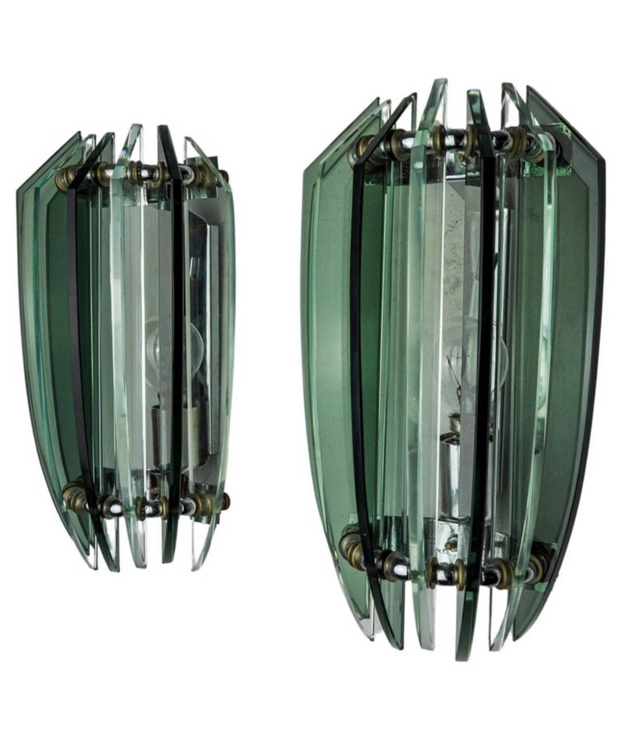 Pair of Veca wall lights in two-tone glass, Italy 1960