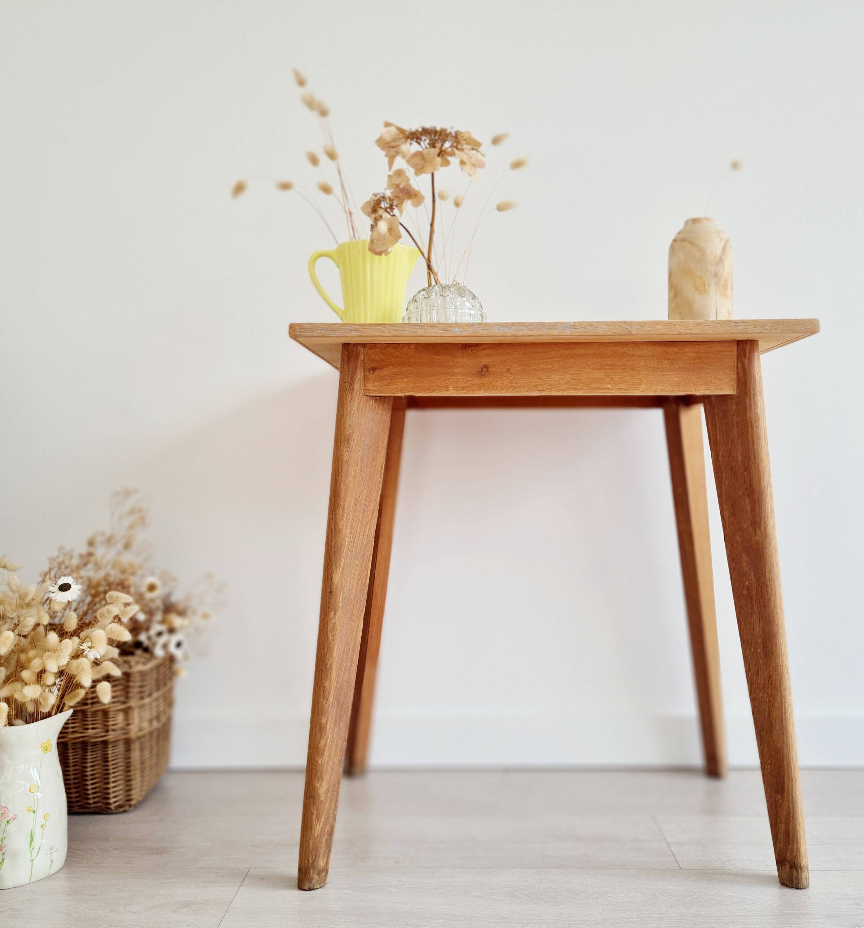Table - old raw wood boarding school desk with compass legs
