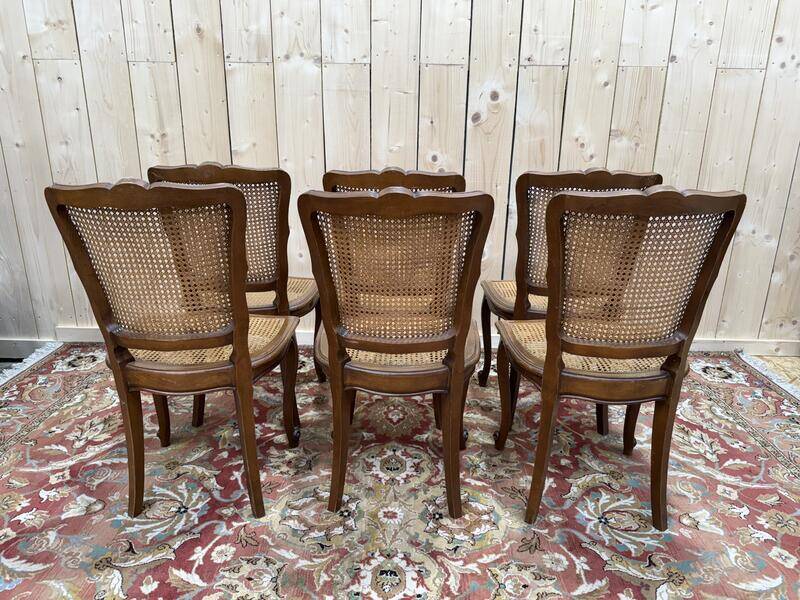 Suite de 6 chaises de style Louis XV en cannage