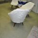 Pair of Mid-Century armchairs in white faux fur with beech legs.
