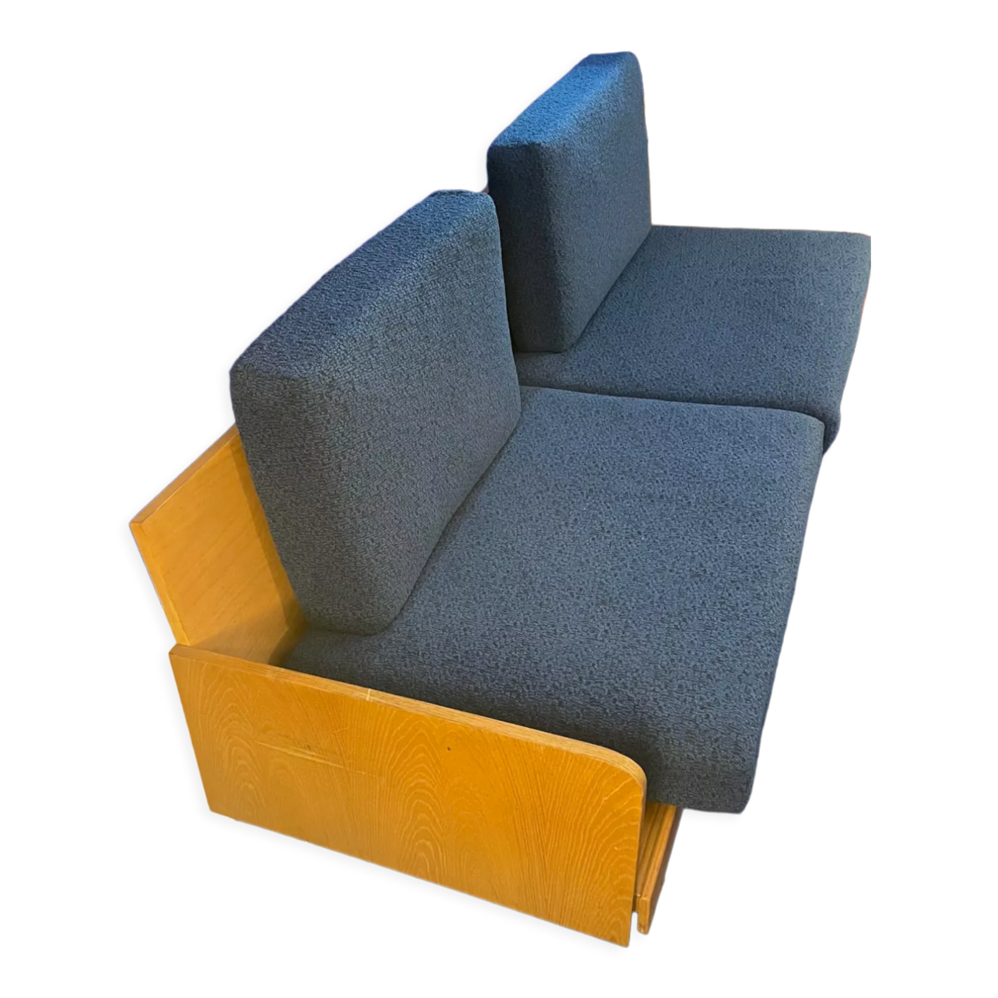 Compass leg sofa from the 60s in wood and vintage fabric