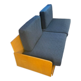 Compass leg sofa from the 60s in wood and vintage fabric