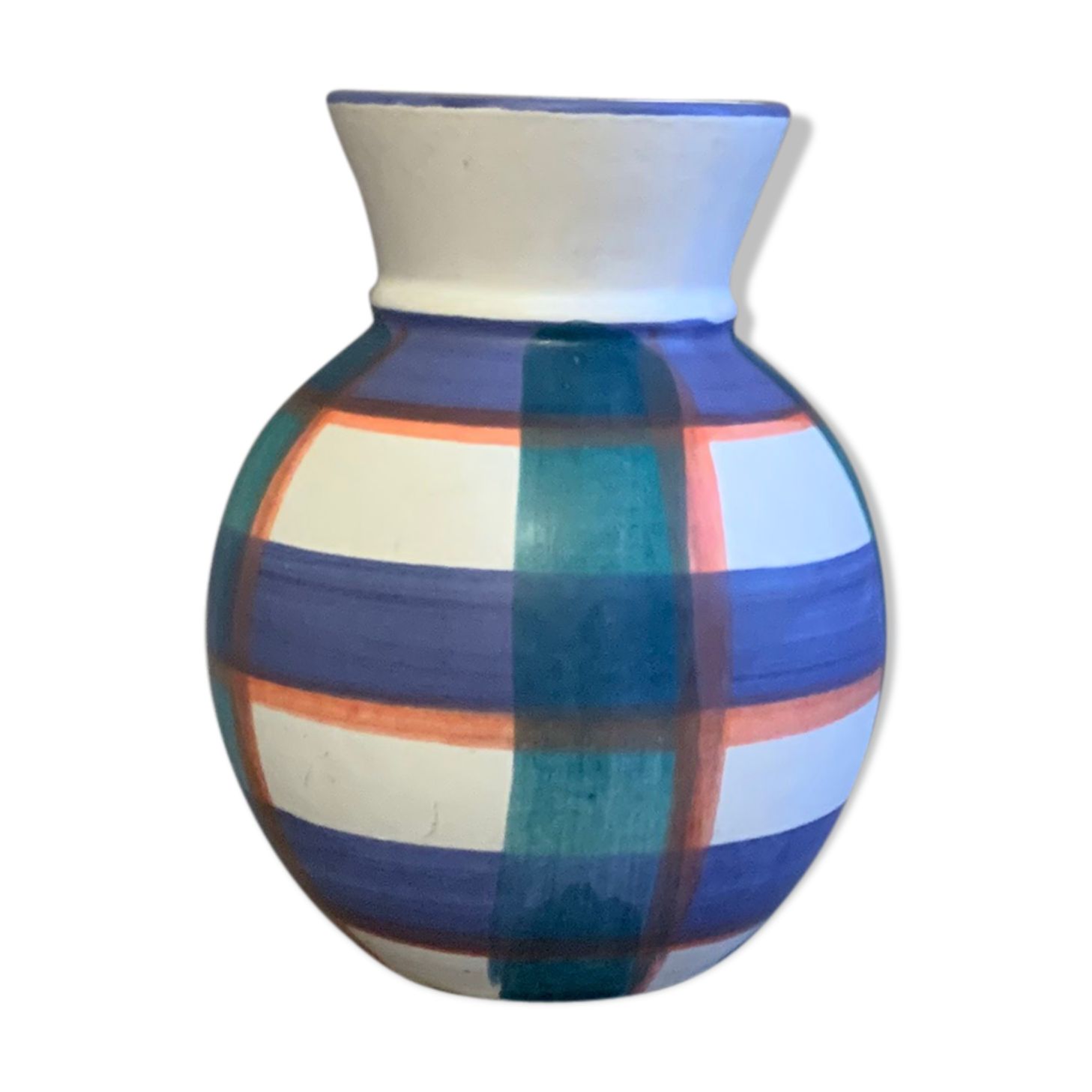 Green blue tartan vase