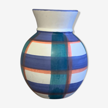 Green blue tartan vase