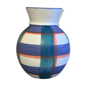 Green blue tartan vase
