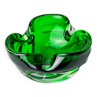 Sommerso green pocket emptier by Flavio Poli for Seguso, Murano glass, Italy, 1970