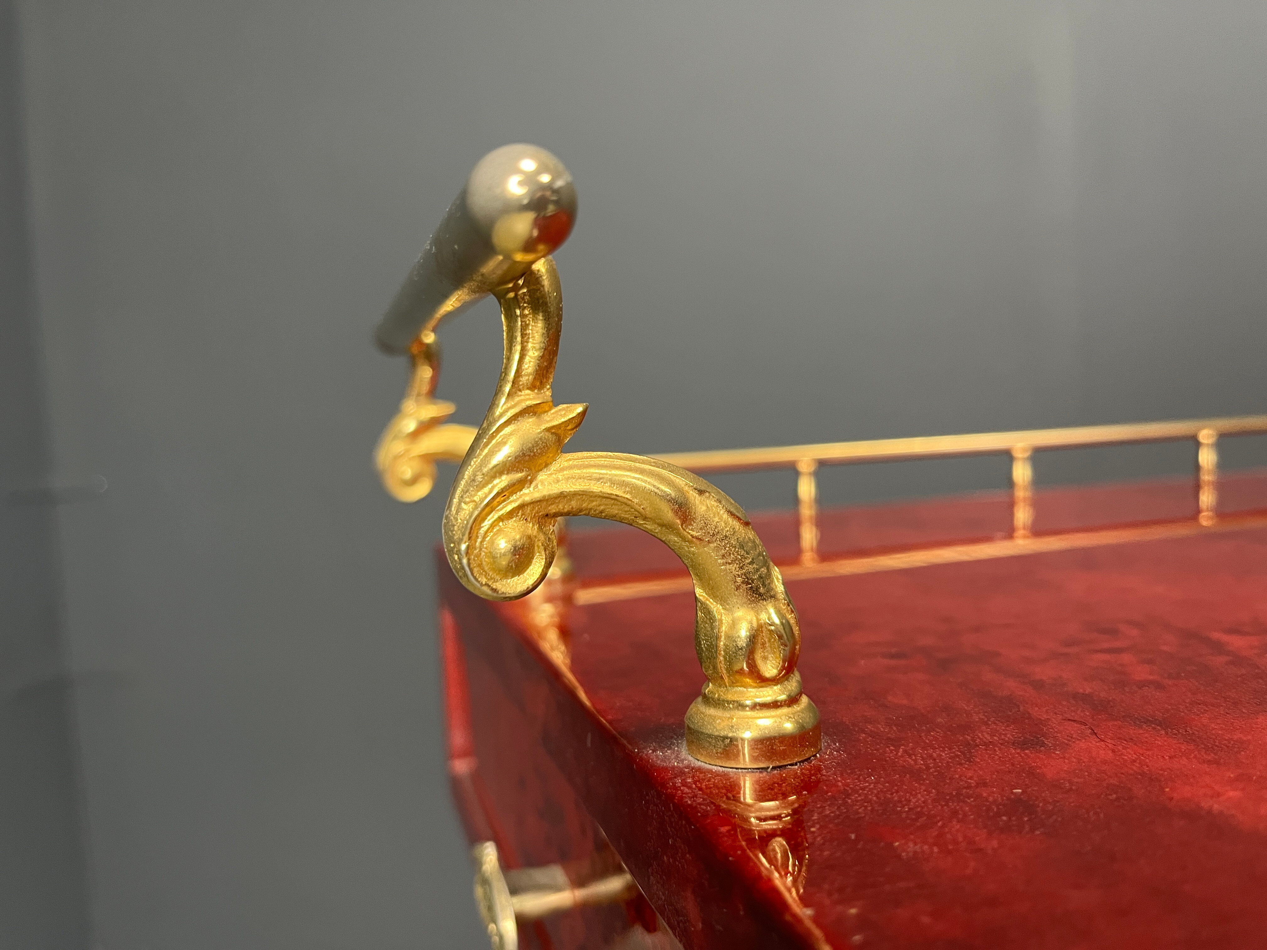 Rare Italian lacquered goatskin / parchment serving bar cart by Aldo Tura, 1960s