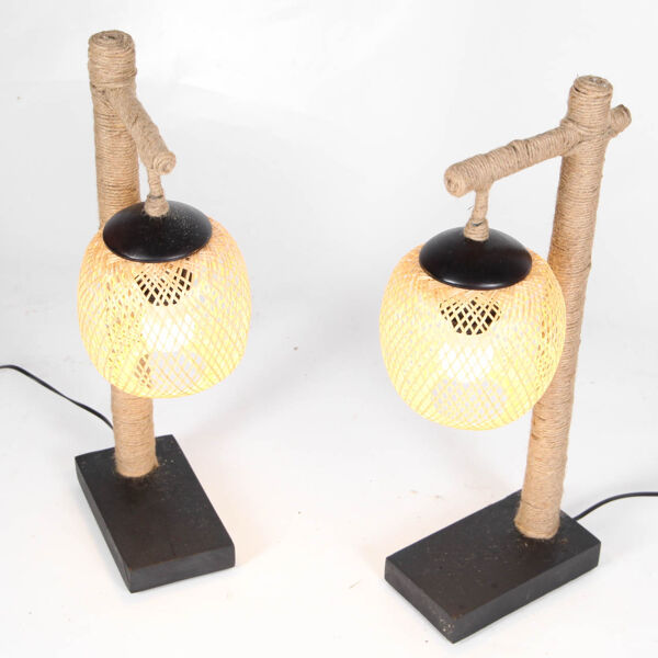 Paire de lampes en bambou et corde