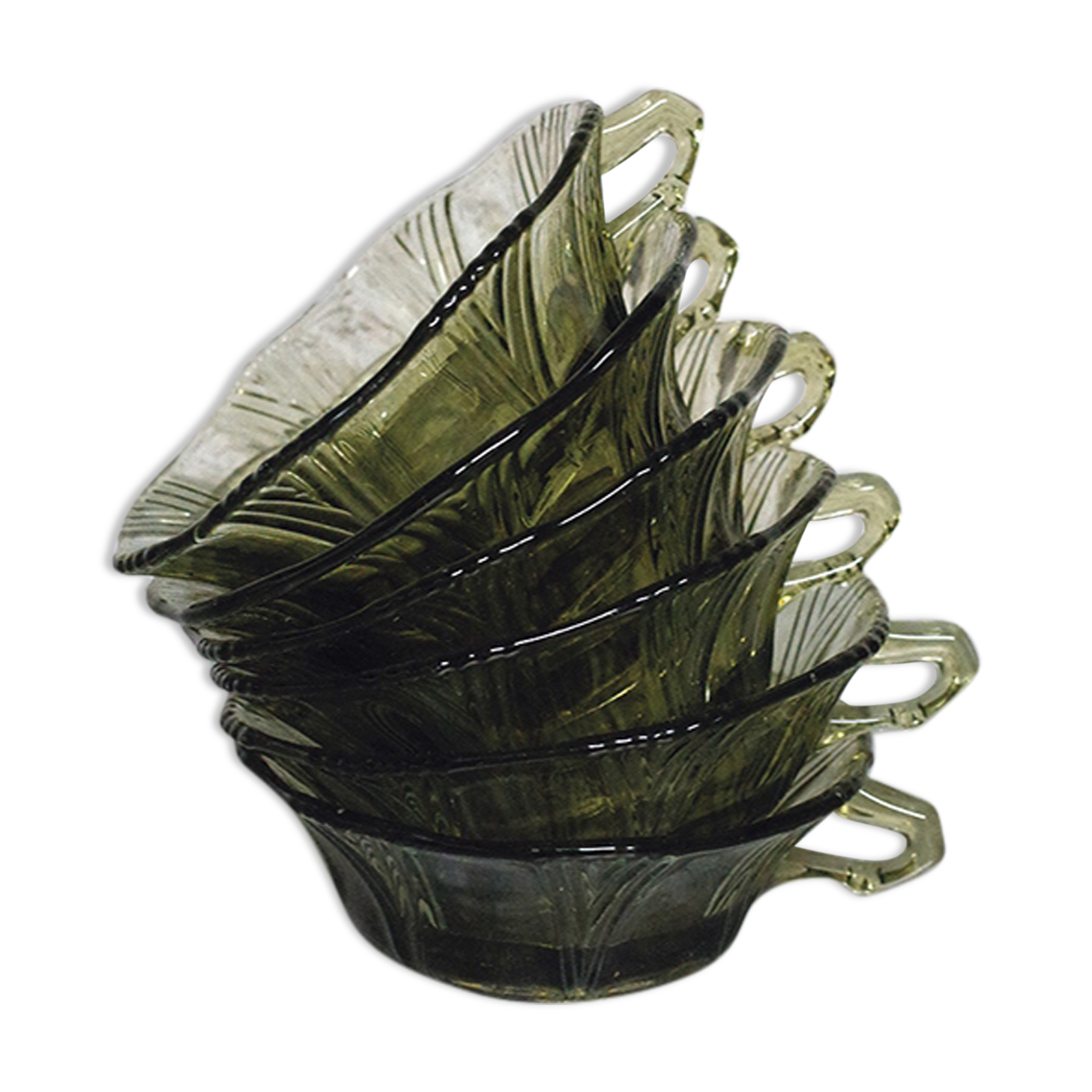 Lot de 6 coupelles Art Déco en verre kaki