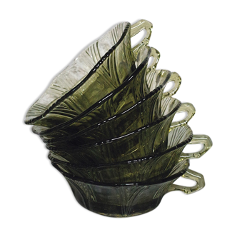 Set of 6 Art Deco cups in khaki glass