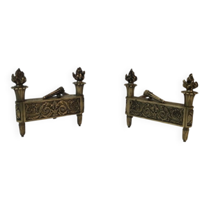 paire de Chenets d'Époque - flambeaux bronze