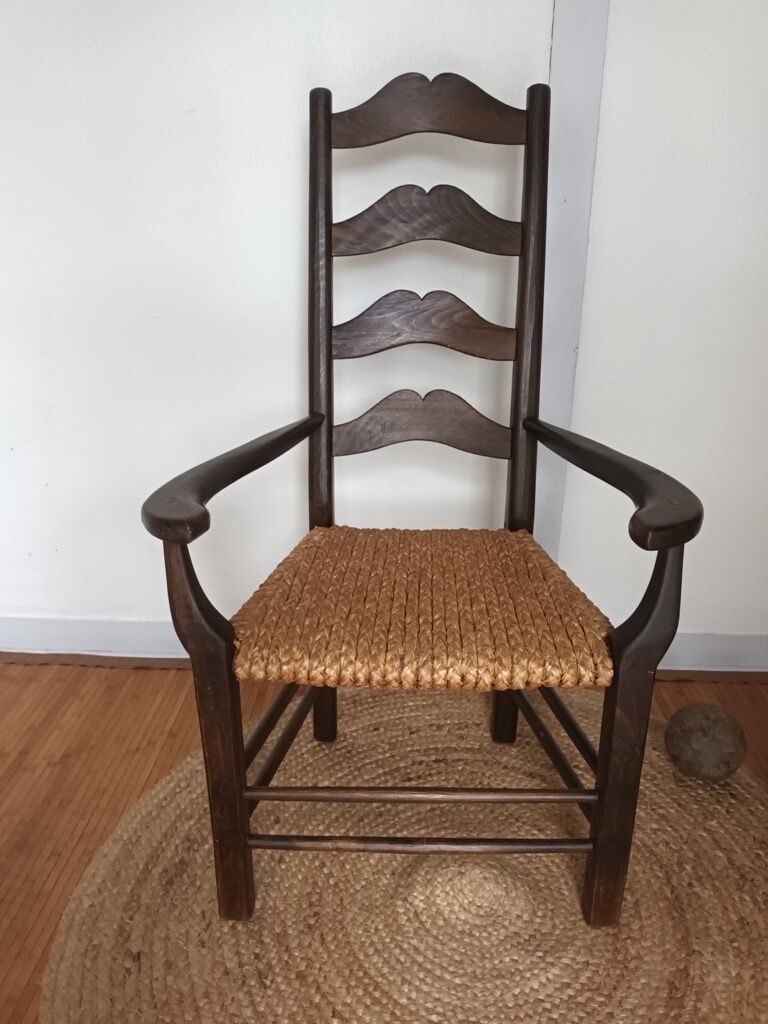 Brutalist armchair in woven straw