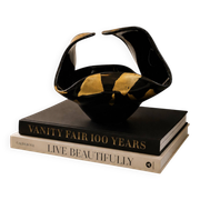 Black Murano-Style Art Glass Centerpiece Bowl with Gold Leaf Accents