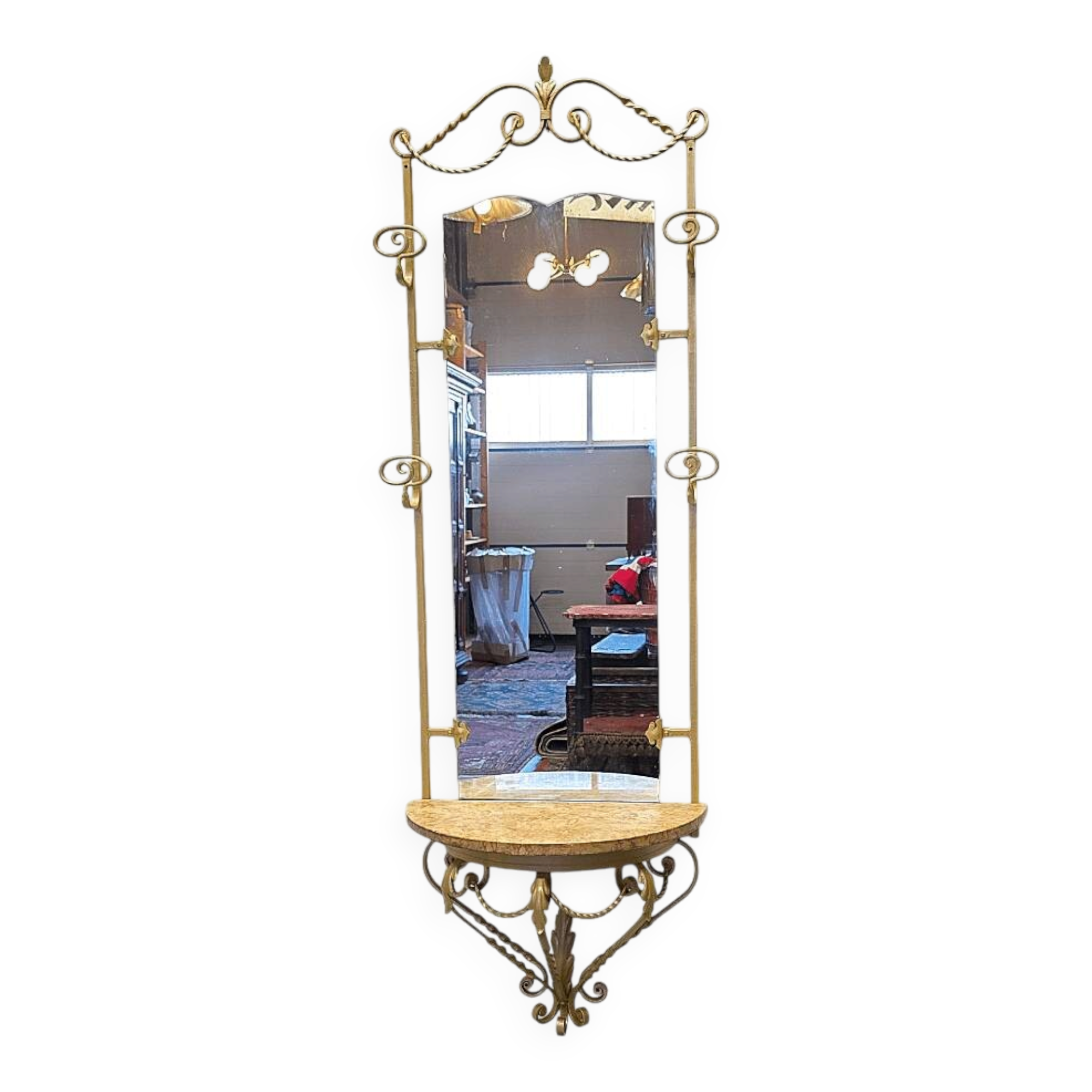 Vintage French Wall Console With Mirror, mid-century