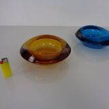 Amber and Blue Sklo Union Glass Ashtrays by Rudolf Jurnikl, Czechoslovakia, 1960s, Set of 2