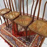 Suite of 4 chairs of Bistrot cannage Japy Frères 1920s